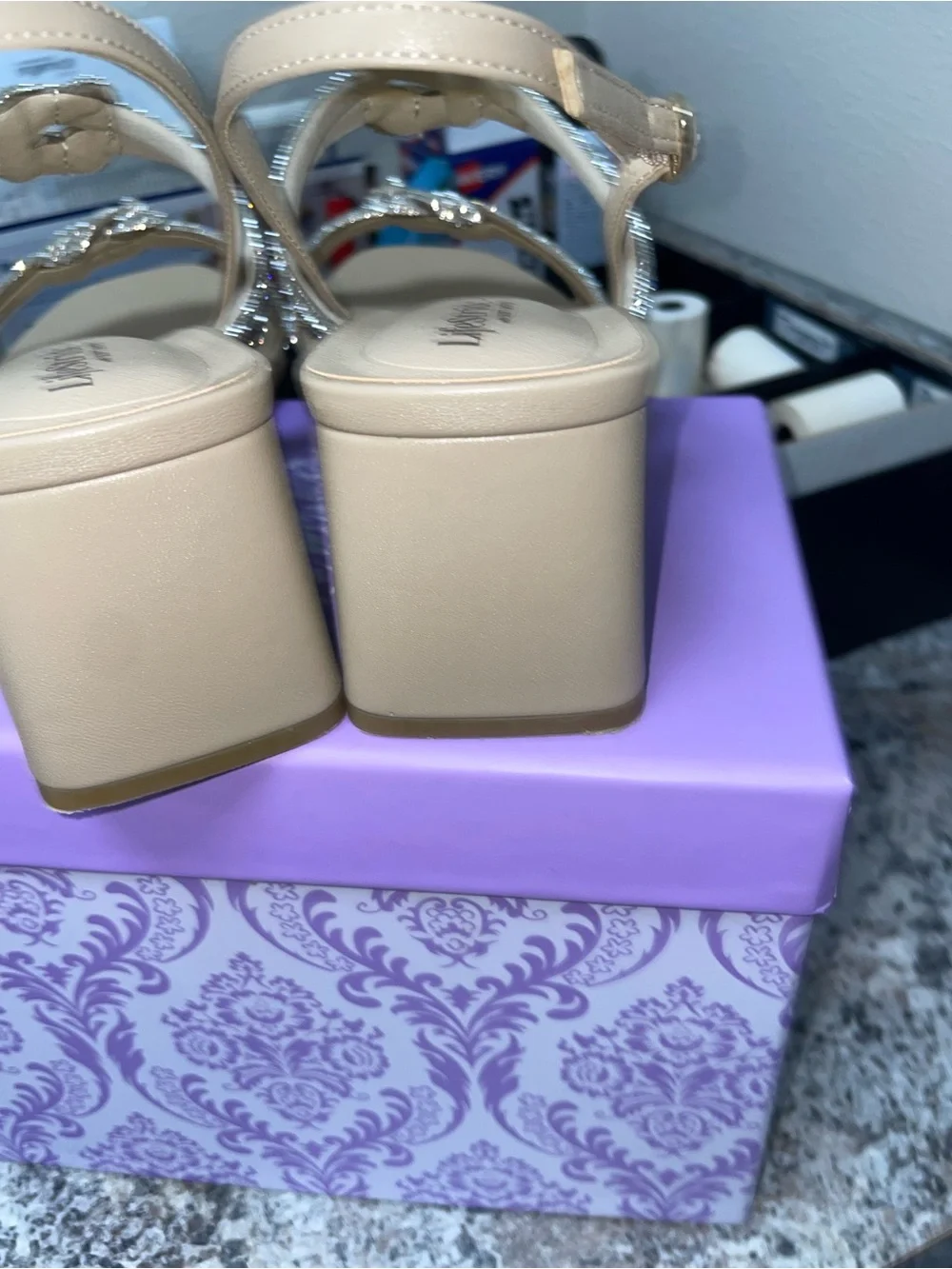 Life Stride Beige Slingback Sandals with Silver Beaded Knots